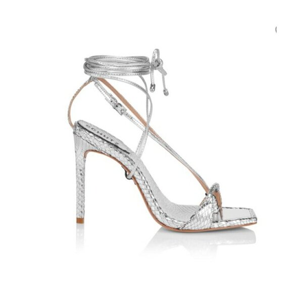 Schutz Vikki Stiletto Strappy Heel Snake Embossed Silver Leather Womens US 11 B - Picture 5 of 5